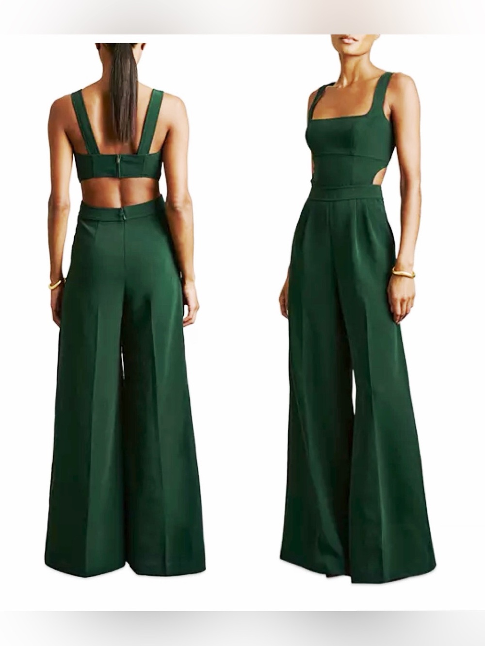 REISS Dion Wide Leg Open Back Cut out Sleeveless Emerald Green Jumpsuit size 0